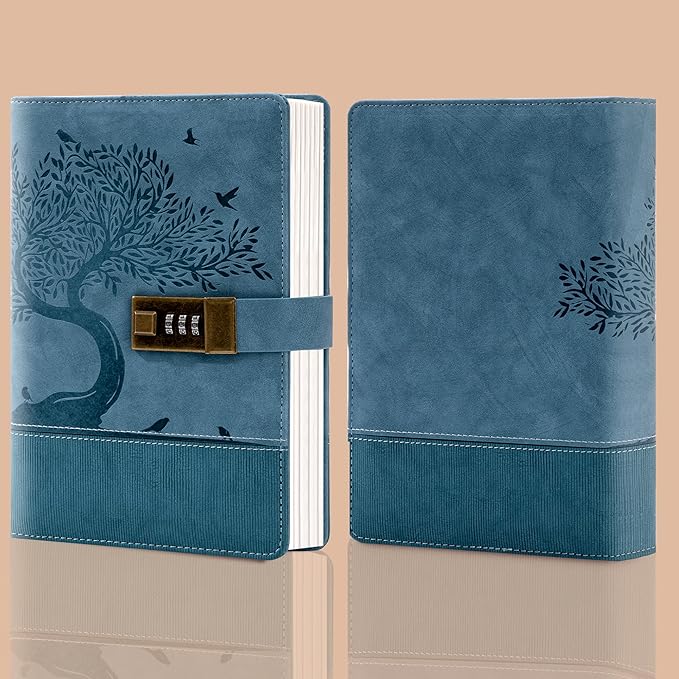 Vintage Diary with Lock for Women Girls 256 Pages Leather Password Journal with Lock A5 Locking Journals for Writing Note Taking Boys Men, 5.9x 8.3 in, Blue