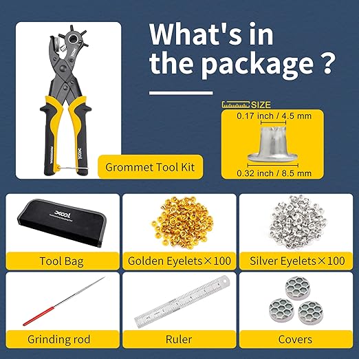 XOOL 2 in 1 Leather Hole Punch Eyelet Tool Kit, 3/16" 4.5mm Metal Eyelets for Fabric, Hole Puncher, Eyelet Pliers for Shoes Leather Clothes Belt