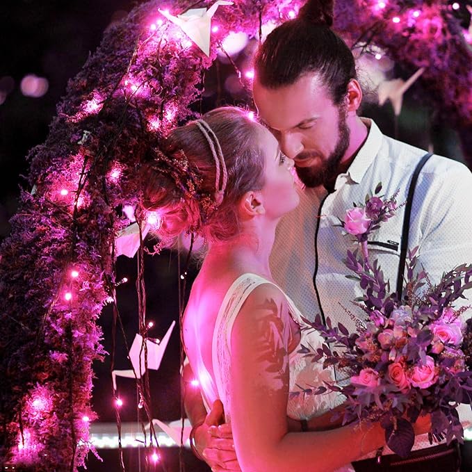 2 Pack Christmas Lights Outdoor, Total 200FT 600LED String Lights for Outside with 8 Modes Waterproof, Green Wire Twinkle Tree Lights for Indoor Room Patio Garden Party Decorations, Pink