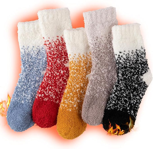 COOPLUS Fuzzy Socks for Women Warm Fluffy Cozy Winter Soft Home Slipper Socks (5 Pairs)