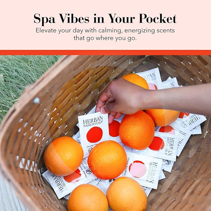 Herban Essentials - Orange Wipes & Towelettes - Essential Oil Wipes for Make Up, Hands, Face & Body - Travel Size Essentials & Toiletries - Natural, Individually Wrapped, Disposable & Moist (20 count)