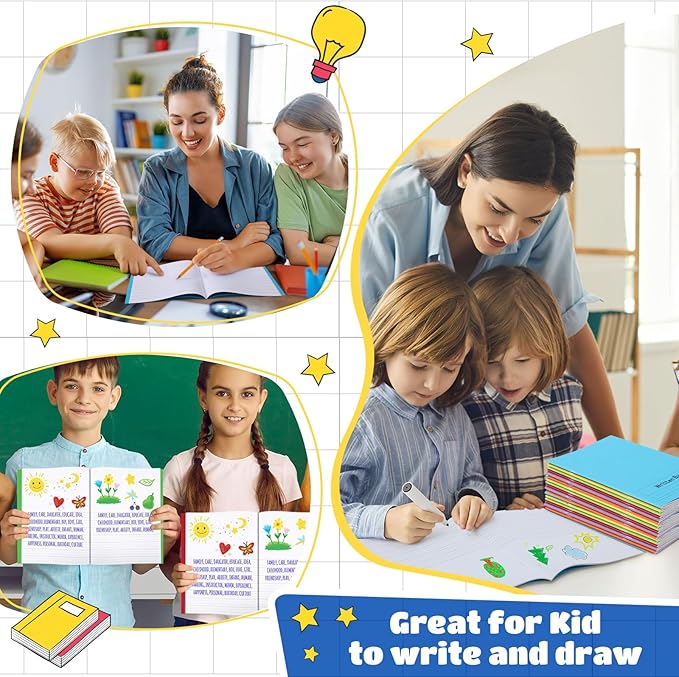 Henoyso 96 Pcs Primary Composition Notebook K-2 9 3/4 x 7 1/2 Inch Primary Journal, Back to School Supplies, Bulk Blank Writing Book for Kid to Write Draw Journal 60 Page Notebooks (Colorful)