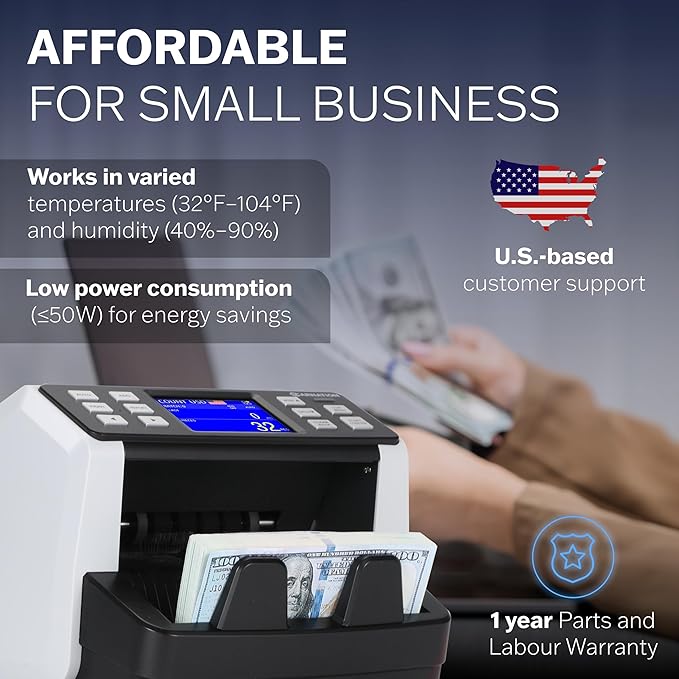 CN5 Money Counter Machine Mixed Denomination Value Counting UV/MG/IR/DD Counterfeit Detection, USD, EUR, MXN, GBP and CAD Business Money Counter