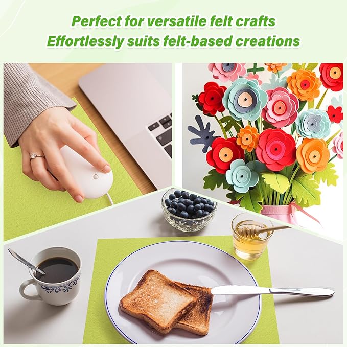 XSEINO 13 Rolls Matcha Green Felt Fabric,8"x35"(20.5x90cm) 1.4mm Thick Soft Felt Fabric Sheet for Crafts,Matcha Green Series Colors Soft Nonwoven Fabric,Fit for Decoration, Sewing, DIY Crafts