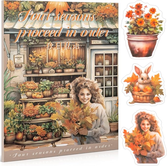 Autumn Theme Sticker Scrapbooking Supplies for Junk Journal, 20 Sheets PET Stickers - Vintage Journaling Stickers, Ephemera Sticker Book Pre Cut(TZ-006-003)