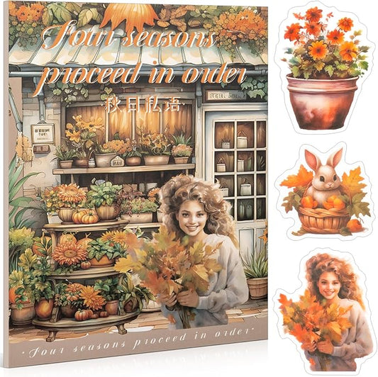 Autumn Theme Sticker Scrapbooking Supplies for Junk Journal, 20 Sheets PET Stickers - Vintage Journaling Stickers, Ephemera Sticker Book Pre Cut(TZ-006-003)