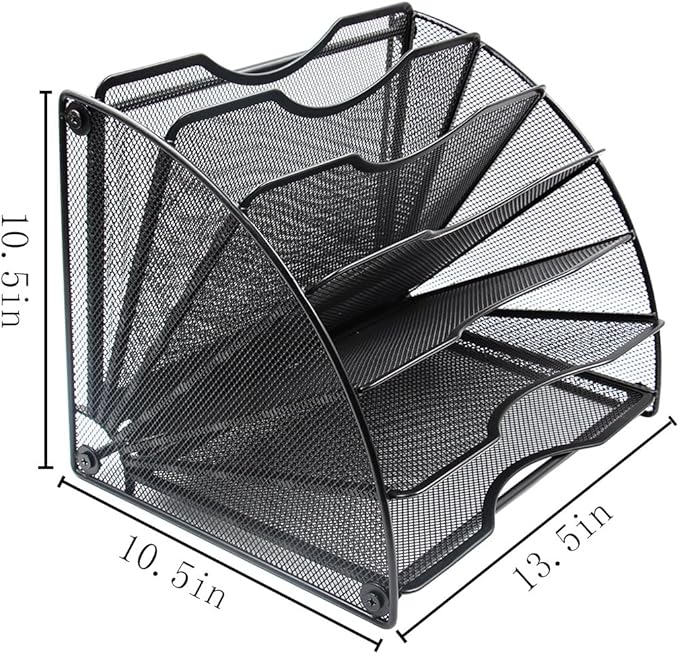 EasyPAG Desk File Organizer, 6-Section Vertical File Folder Holder Stand, Fan-Shaped Metal Rack File Sorter for Office Classroom Desktop Organization, Black