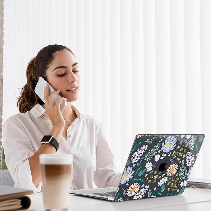 Teryeefi for MacBook Pro 13 inch Case 2024,2022-2016 Release Model M2 M1 A2338 A2289 A2251 A2159 A1989 A1706 with Touch Bar, Design Hard Shell Cover with Keyboard Cover, Elegant Flowers Leaves