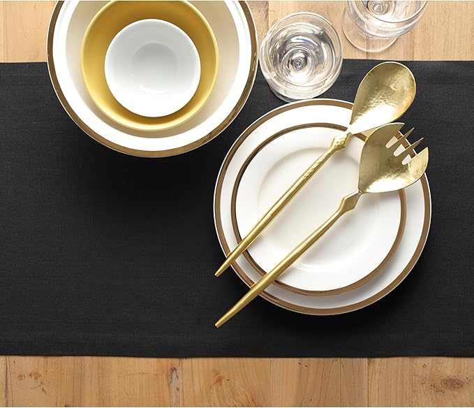 Solino Home Linen Black Table Runner 132 Inches Long - 100% Pure Linen Extra Long Table Runner 14 x 132 Inch for Fall, Autumn, Winter, Thanksgiving, Holiday - Fete