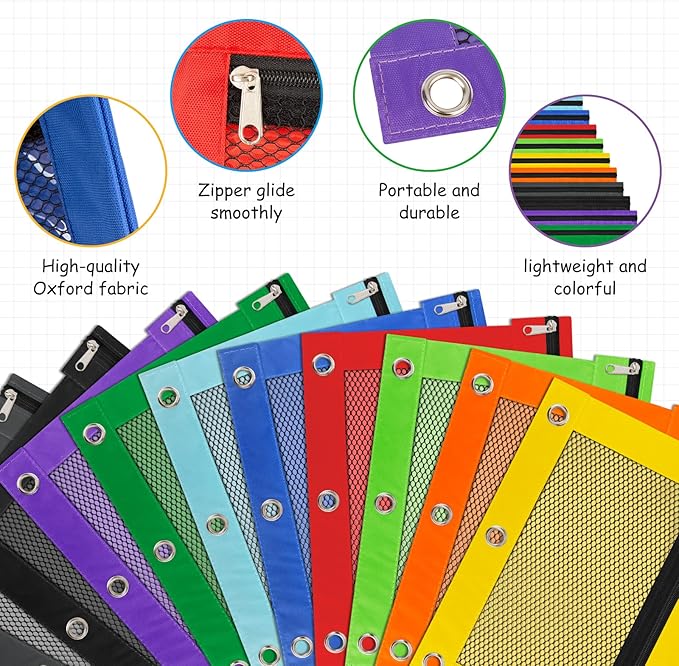 IKAYAS 20 Pack Pencil Pouch for 3 Ring Binder bulk Binder Pencil Pouch with Zipper, Pencil Pouches Pencil Bags for Classroom bulk Pencil Box Pencil Case for Storing School Students Teacher Supplies