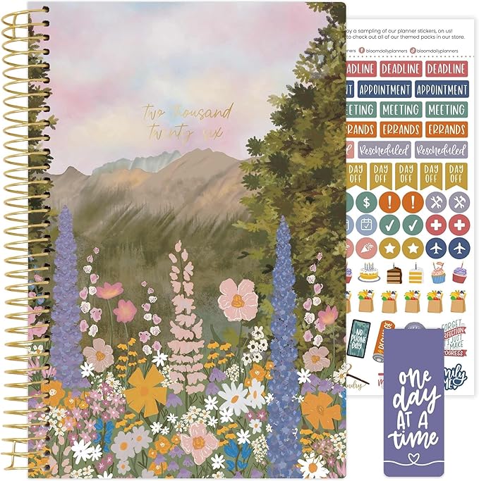bloom daily planners 2026 Planner (January - December) Calendar Year Organizer - 5.5” x 8.25” - Weekly & Monthly Agenda Book with Stickers & Bookmark - Wildflower Mountainside