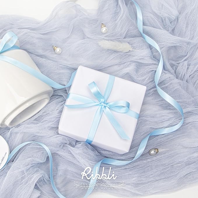 Ribbli Double Faced Light Blue Satin Ribbon,3/8” x Continuous 25 Yards,Use for Bows Bouquet,Gift Wrapping,Floral Arrangement