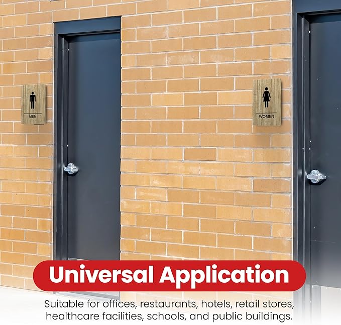 Promot Men and Women Restroom Sign – ADA Braille Bathroom Sign for Business, Self-Adhesive, 9" x 6", Commercial Door Signage, Office Wall Decor - Almond