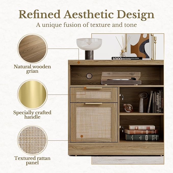 63'' File Cabinet with 2 Lockable Drawers, Fluted Wood Filing Cabinet for Home Office with AC/USB, Adjustable Storage Shelves, Fits for Letter and A4 Size, Black Walnut