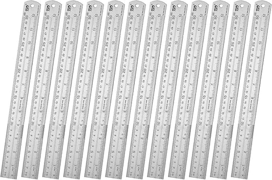 ZZTX Ruler Metal Straight Edge Stainless Steel Ruler 12 Inch Ruler Set Rulers Bulk 12 Pack