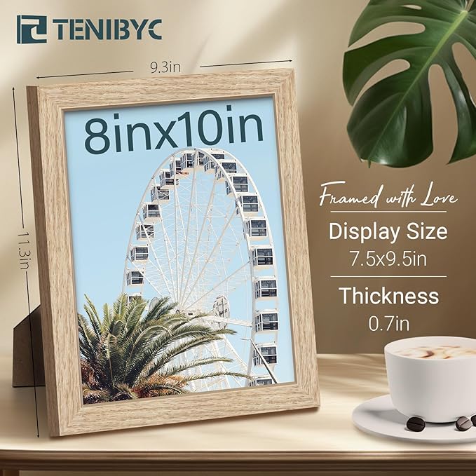 8x10 Picture Frame with HD Glass - 3pk, Natural Oak Wood Photo Frame, Tabletop Display