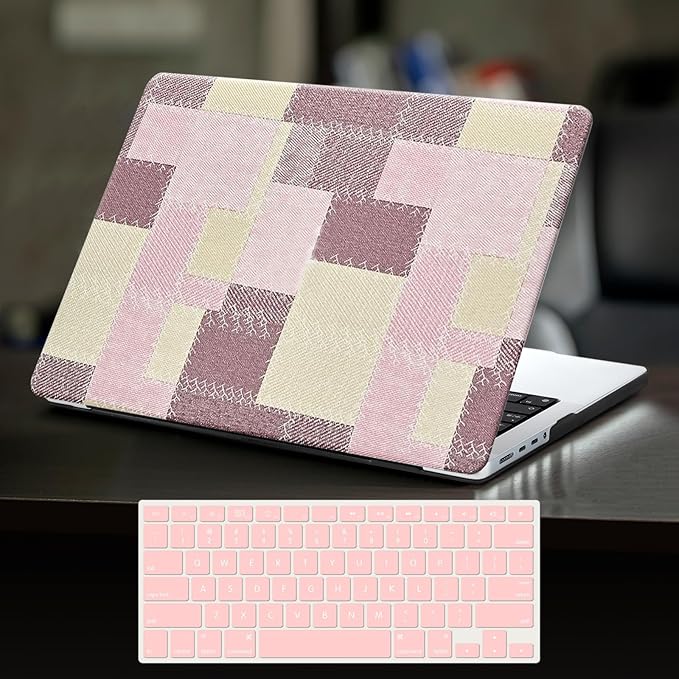 DTangLsm Checkered Case for MacBook Air 13 inch 2025 2024 2023 2022 M4 M3 M2 A3240 A3113 A2681, Checkerboard Grid Textured Leather Hard Shell Cover for MacBook Air 13.6 inch Case & Keyboard Cover,Pink