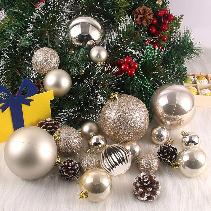 Champagne Gold 4.0" Large Christmas Balls - Christmas Tree Decoration Ornaments Shatterproof Hanging Balls for Birthday Halloween Holiday Wedding Decorations Set of 4pcs