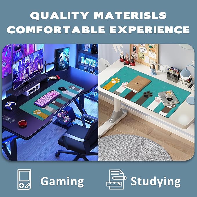 Extended Gaming Mouse Pad Cute Cat Paws Large Mousepad with Stitched Edges,Anti-Slip Rubber Base Keyboard Mouse Mat Desk Pad for Gaming Home Office 35.4 x 15.7 inches