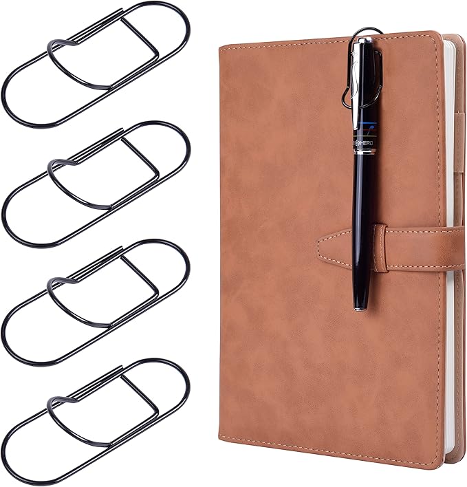 Wisdompro Pen Clip, 12 Pack Stainless Steel Pen Clip Holder for Notebook, Books, Journal, Clipboard, Paper, etc. - Fits Almost Any Pen Size (Black)