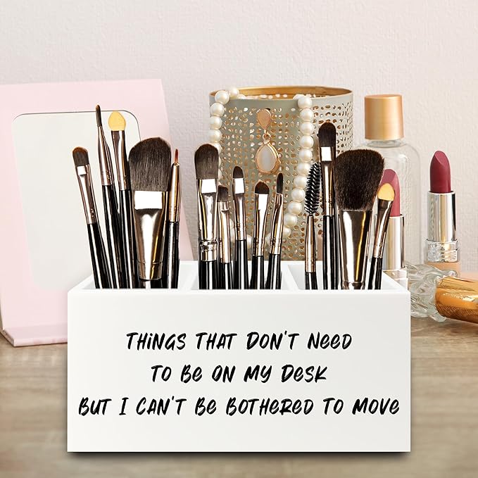 Funny Office Pen Pencil Holder Organizer for Desk, Humorous Gifts for Women Men, Funny But I Can't Be Bothered to Move Wooden Box Signs Decorations for Home Office Desk Tabletop