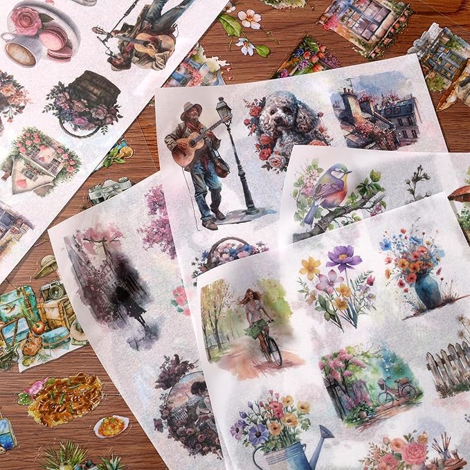 Scrapbook Stickers 20 Sheets 240 Pre-Cut Washi Stickers for Journaling PET Transparent Book Sticker Decorative or DIY Paper Crafts Arts and Crafting Projects