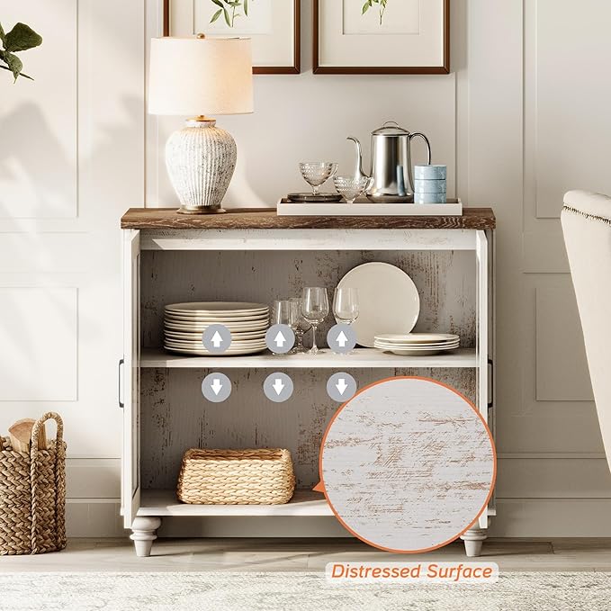 WAMPAT 5 Tier Bookshelf, Bookcase with Glass Doors,Large Farmhouse Display Book Shelf with Adjustable Shelves and Storage Cabinet，Library Wood Bookshelves for Living Room,Kitchen, Rustic White (2PCS)