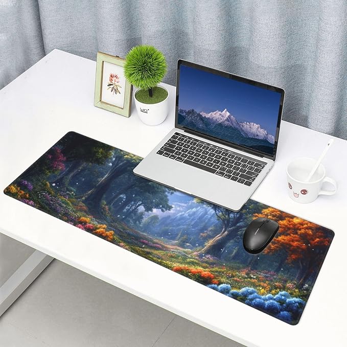 Tree Flower Mouse Pad 31.5 X 11.8 Inch Big Desk Rubber Base Stitched Edges Keyboard Pad XXL Mouse Mat for Home Game and Office