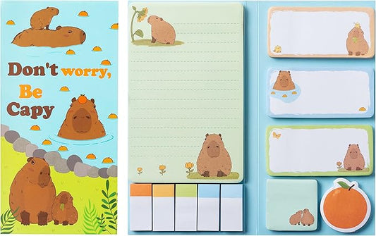 Xqumoi Don't Worry Be Capy Sticky Notes Set, 550 Sheets, Capybara and Orange Pattern Self-Stick Notes Pads Animal Divider Tabs Bundle Writing Memo Pads Back to School Office Supplies Small Gift