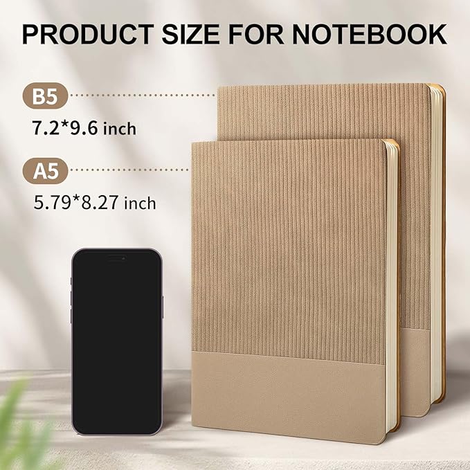 Lined Journal Notebook for Work College Ruled Note Book 5.79"x8.27" A5 PU Leather Daily Journaling 216 Pages for Women Men Writing Home School Supplies Business (Khaki)