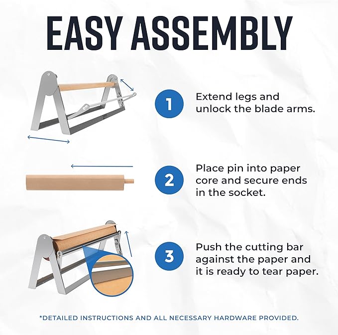 Bryco Goods 36 Inch Paper Roll Dispenser and Cutter, Wall Mountable & Non-Slip Tabletop, Heavy-Duty Steel Frame – Kraft, Butcher, Freezer, Wrapping Paper Holder – for Home, Office, Craft Projects