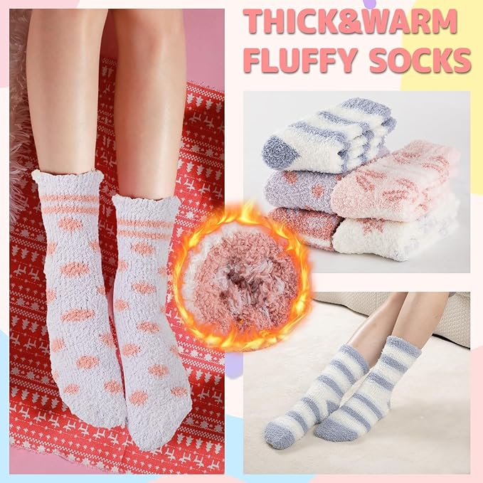 COOPLUS Fuzzy Socks for Women Warm Fluffy Cozy Winter Soft Home Slipper Socks (5 Pairs)