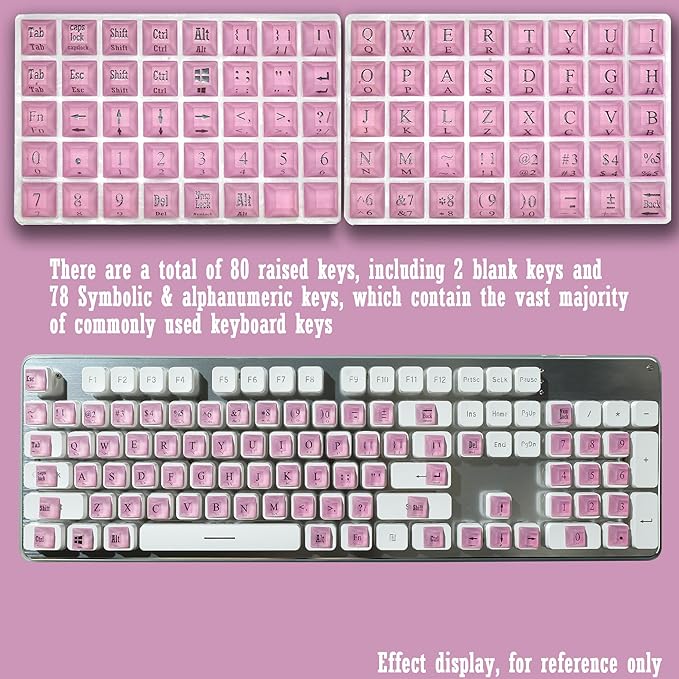 80 Pcs Self-Adhesive PC Keyboard Keys for Long Nails Typing and Gaming, Anti-Damage Symbolic and Alphanumeric Keys for Nail-Art (Purple Pink)