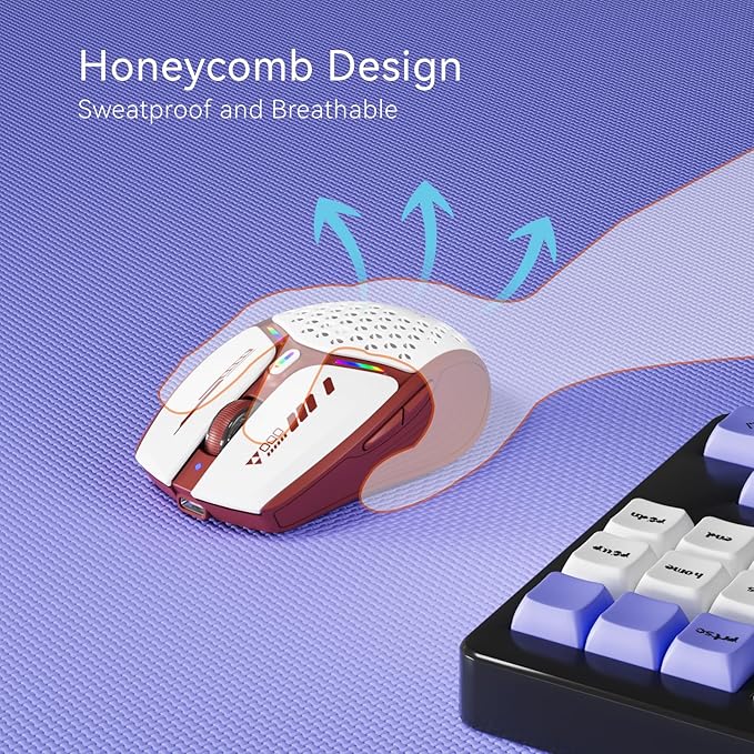 Uciefy Bluetooth Wireless Mouse, (BT5.0/5.1+2.4GHz) USB C Rechargeable LED Mouse Battery Level Visible, Honeycomb Magnetic Shell Cover with USB Receiver & Type-C Adapter for Laptop/PC/Mac/iPad-Red