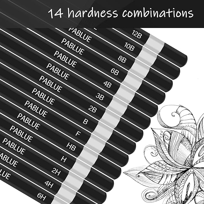 Professional Triangular Drawing Sketching Pencil Set,6H,4H,2H,H,HB,F,B,2B,3B,4B,6B,8B,10B,12B Graphite Shading Pencils for Beginners,ProArtists,Drawing,Drafting,Sketching,Shading(14 Pcs)