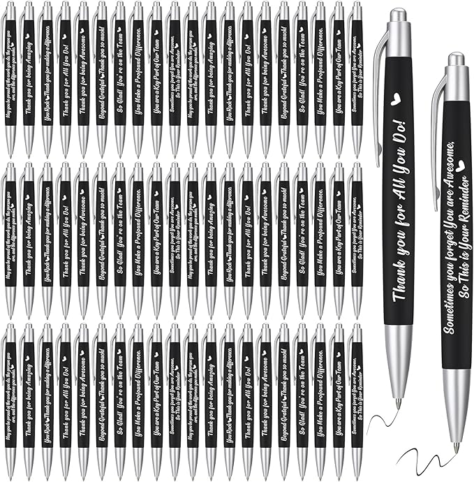 Yeaqee 100 Pcs Inspirational Pens Employee Appreciation Back to School Gifts Motivational Thank You Metal Greeting Quote Ballpoint Pen for Coworker Teacher(Black,Positive)