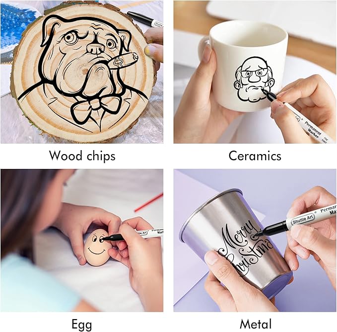 Shuttle Art 100 Pack Black Permanent Markers, Fine Point Permanent Marker Pens Set Perfect on Plastic, Wood, Stone, Metal and Glass for Doodling, Writing, Marking, Office School Supplies