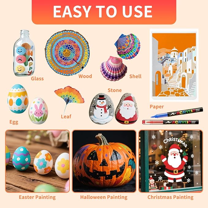 72 Colors Acrylic Paint Markers, Soft Brush Tip Acrylic Markers Set, Paint Pens for Wood, Fabric, Canvas, Glass, Stone, Canvas, Rock Painting and DIY Crafts Art Supplies