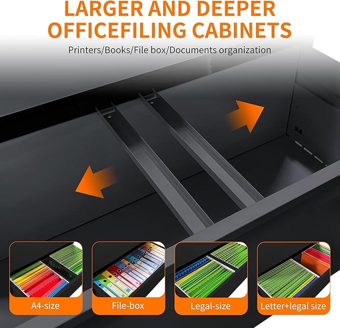 Locking Filing Cabinet with 3 Drawer Heavy Duty Large Metal File Cabinet Home Office Black Lateral File Cabinets Wide Steel Cabinet for Legal/Letter Size File,Assembly Required