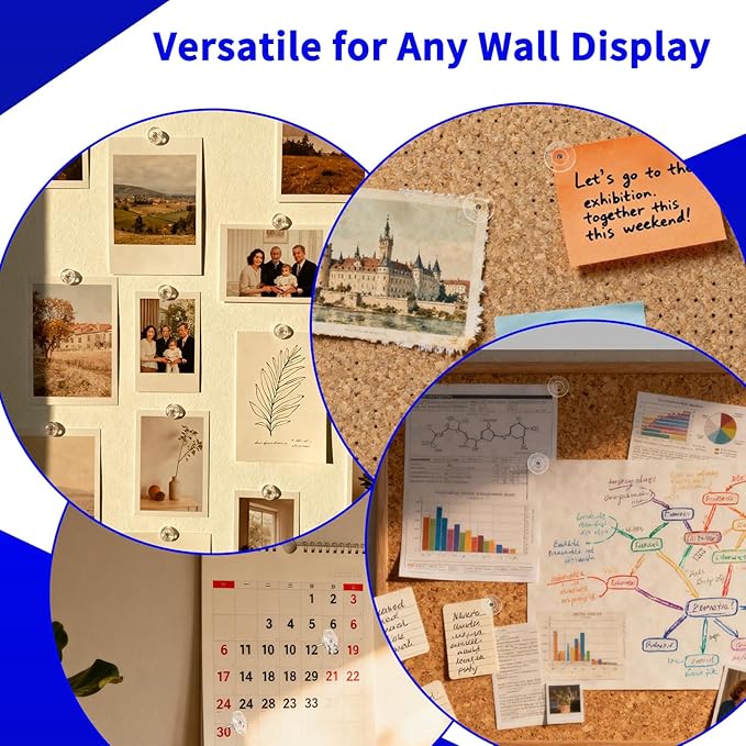 200 Pack Clear Push Pins – Thumb Tacks for Bulletin Boards, Cork Boards, Wall Displays – Flat Head, Heavy Duty Plastic, Reusable Storage Box Included