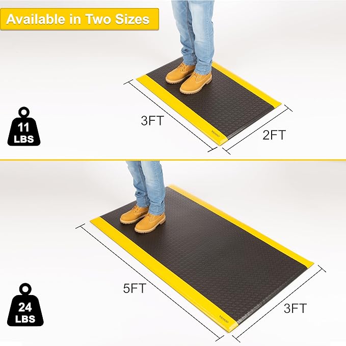 Vergo Industrial 15/16” Extra Thick Anti Fatigue Mat - Heavy Duty Commercial Grade Diamond Plate Ergonomic Standing, Non-Slip Black with Yellow Anti Fatigue Floor Mat for Work, Shop (2-Pack 2' x 3')