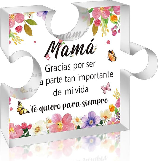 Yopyame Spanish Mom Birthday Gifts - Regalos para Mamá Acrylic Plaque Colorful Flower Keepsake Paperweights Gifts for Mom in Spanish Christmas Mothers Day Desk Sign for Mom from Daughter Son