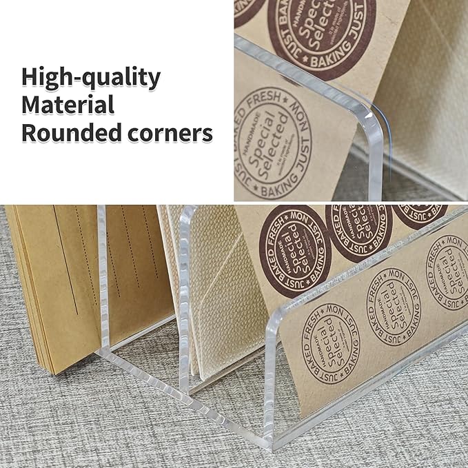 Acrylic Mail Sorter Desktop Organizer Holder,3 Compartments Laddered Clear Desk Letter Organizer Holders for Desk Bill Filling Envelope Holder Office, Home, School Desk Organization