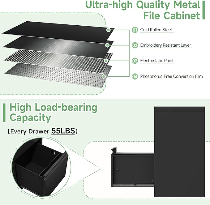 2-Drawer File Cabinet with Lock,Metal Vertical Filing Cabinets for Home Office,Under Desk File Cabinets for Letter/Legal/A4 Size Files,Easy Assemble,Black