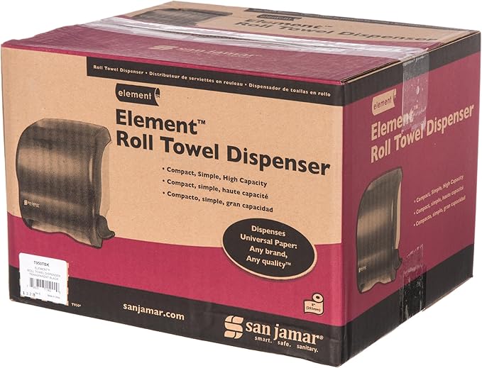 San Jamar Classic Element Paper Towel Dispenser Wall-Mounted Commercial Roll Dispenser, Fits All Core Sizes with Lever for Bathroom, Kitchens, and Restaurants, Plastic, Universal Paper, Black Pearl