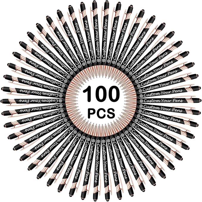 Amlion Personalized Custom Pens with Name Engraved Logo Text,100 Customized Writing Stylus Pen Promotional Item Gift for Men Women Office Business Wedding-Black