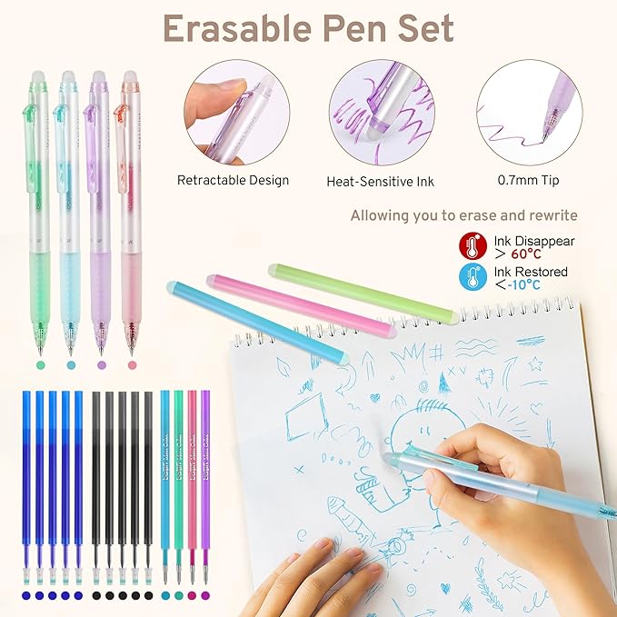 DazSirit 62 PCS Aesthetic School Supplies with Foldable Pencil Case, 12 Pastel Highlighters, 4 Erasable Pens, 5 Gel Pens, 6 Mechanical Pencils, Sticky Notes, Complete Stationery Kit, Purple