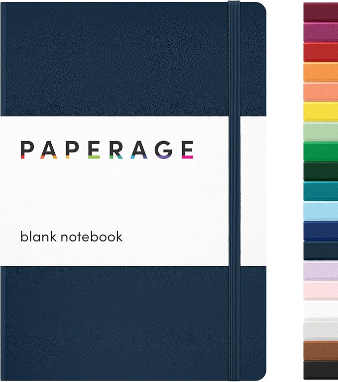 PAPERAGE Blank Journal Notebook, (Navy), 160 Pages, Medium 5.6 in x 8 in - 100 GSM Thick Paper – Hardcover Journaling Notebook for Work, School, Note Taking or Sketching