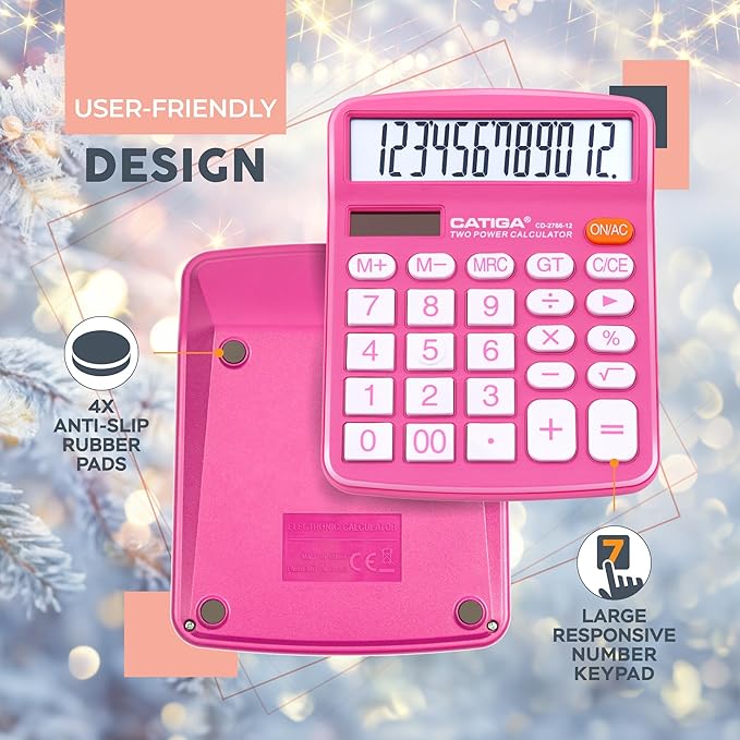 12 Digit Desktop Calculator with Large LCD Display and Sensitive Button, Dual Solar Power and Battery, Standard Function for Office, Home, School, CD-2786