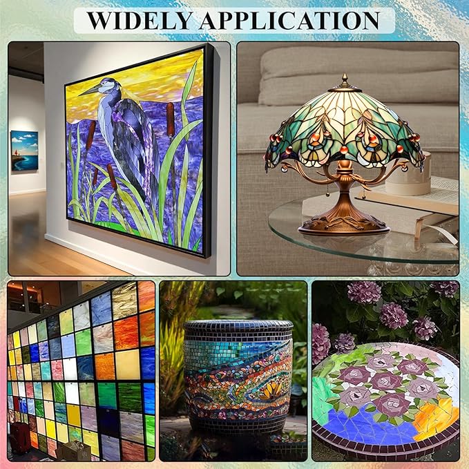 12 Sheets Opaque Stained Glass Bulk Variety Pack, 4 x 6 Inch Mosaic Glass Tiles for Crafts, Assorted Colors Cathedral Art Glasses Sheets for Stained Glass Making Projects